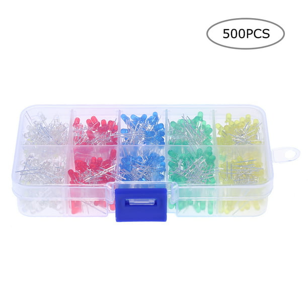500pcs 3mm 5mm LED Light Emitting Diodes Assorted Color Red/Yellow/Blue/Green/White Light Diodes Kit Box LANTRO JS 